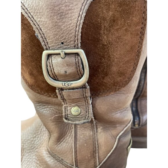 Ugg Australia Womens Brown Mid-Calf Leather sheep  fur Boots Size 7 SKU 8586 - Picture 3 of 15